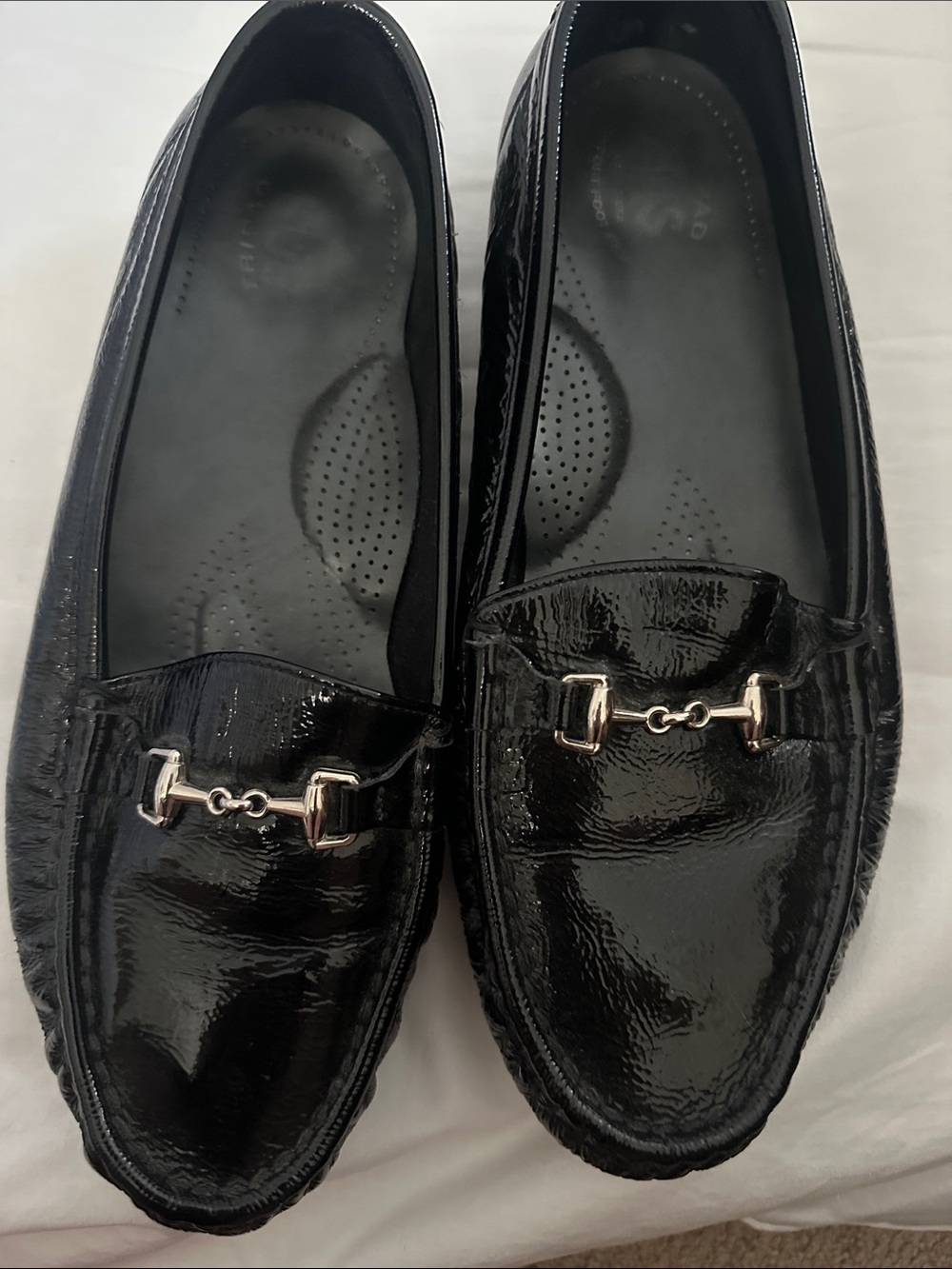SAS Women's Black Patent Loafers with Gold Bit.   10.5 w